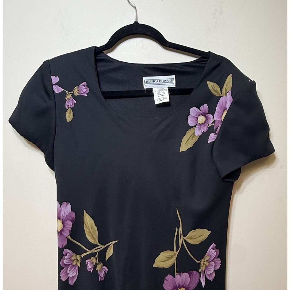 Jessica Howard Womens Black Purple Floral Printed Long Dress Size 12 Y2K VTG